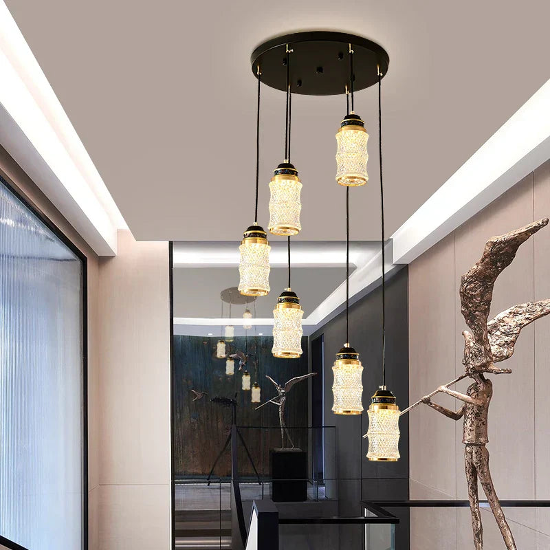 DecorBites™ Chinese Style Spiral Staircase Chandelier for Villa & Restaurant, LED Lamps