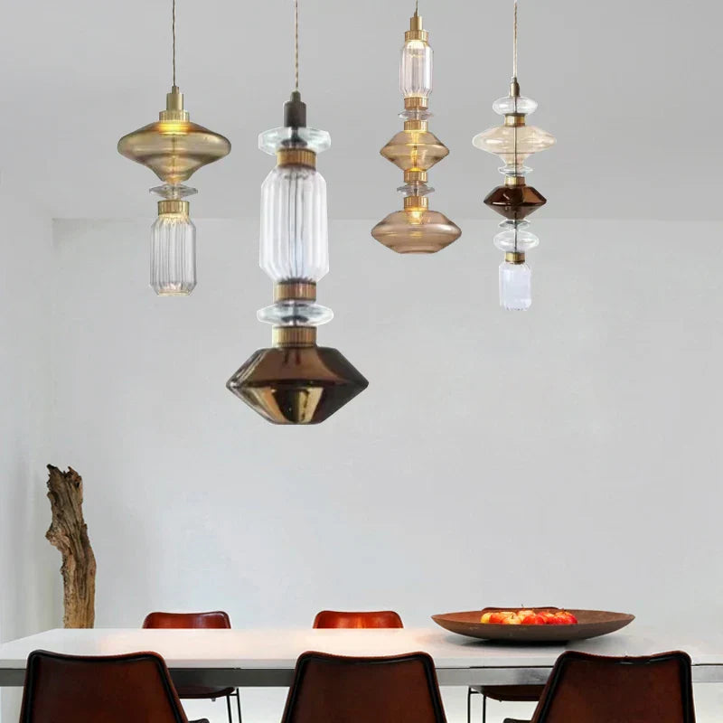 DecorBites™ LED Glass Chandelier: Clear Amber Glass, Adjustable Wire 200cm, Modern Lighting Fixtures