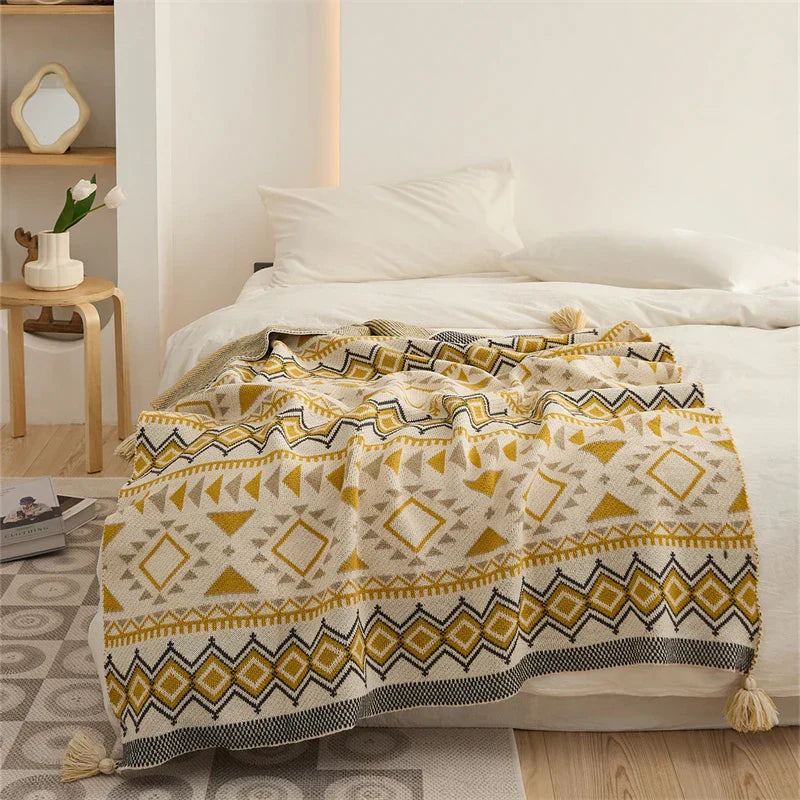 DecorBites™ Ethnic Bohemian Blanket - Soft and Warm Wrap for Spring Picnics, Camping, and Home Decor