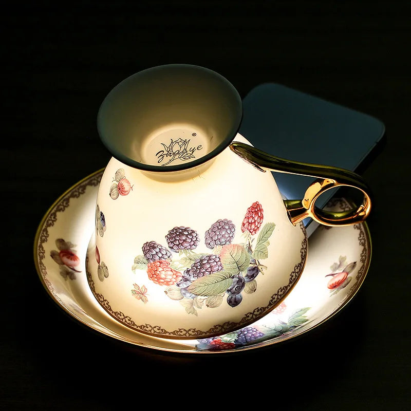 DecorBites™ Bone China Teaware Set - Black Tea Cup, Saucer, Coffee, Phnom Penh French Style