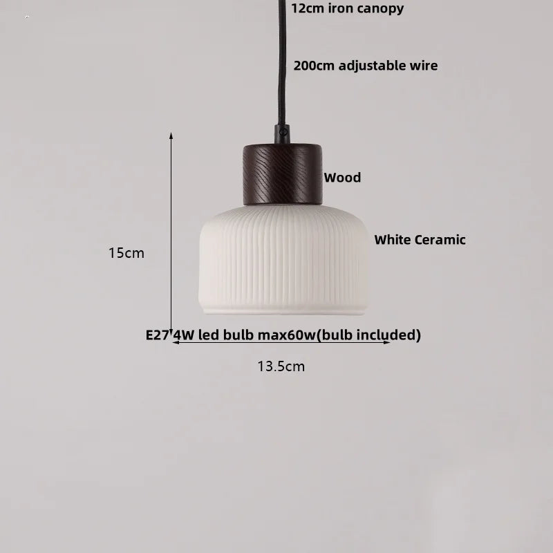 DecorBites™ Ceramic Wood Pendant Lamp LED Hanging Light Fixture for Modern Home Decor