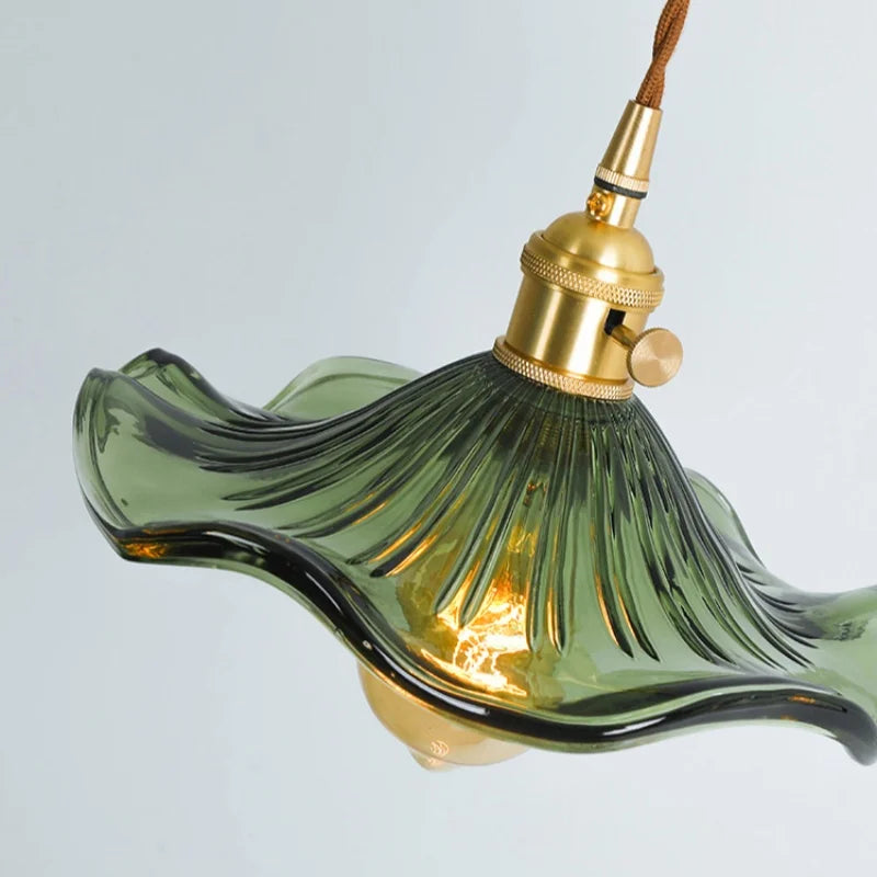 DecorBites™ Brass Glass Lotus Leaf LED Pendant Lamp: Nordic Minimalism for Living, Dining, Bedroom