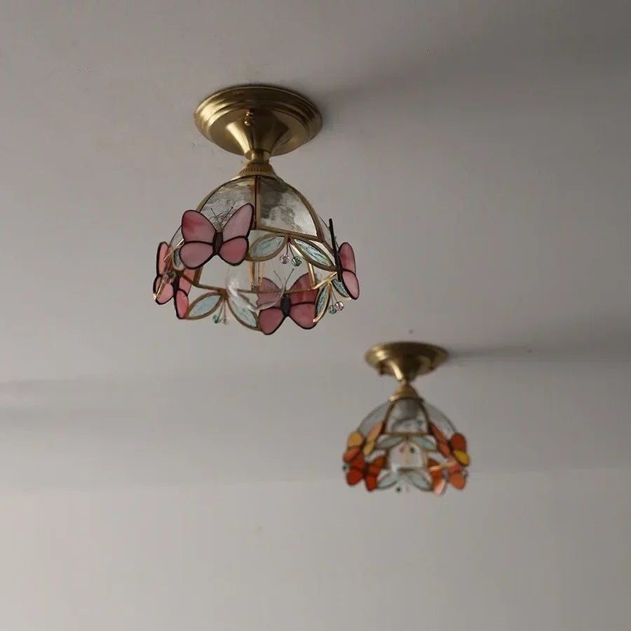DecorBites™ Butterfly Glass LED Ceiling Light - Copper Socket, Creative Bedroom Decor