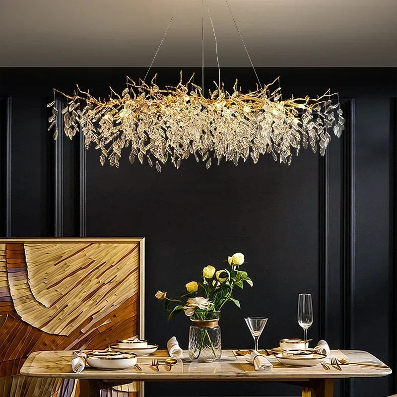 DecorBites™ Crystal LED Pendant Lights Gold Dining Room Branch Chandelier