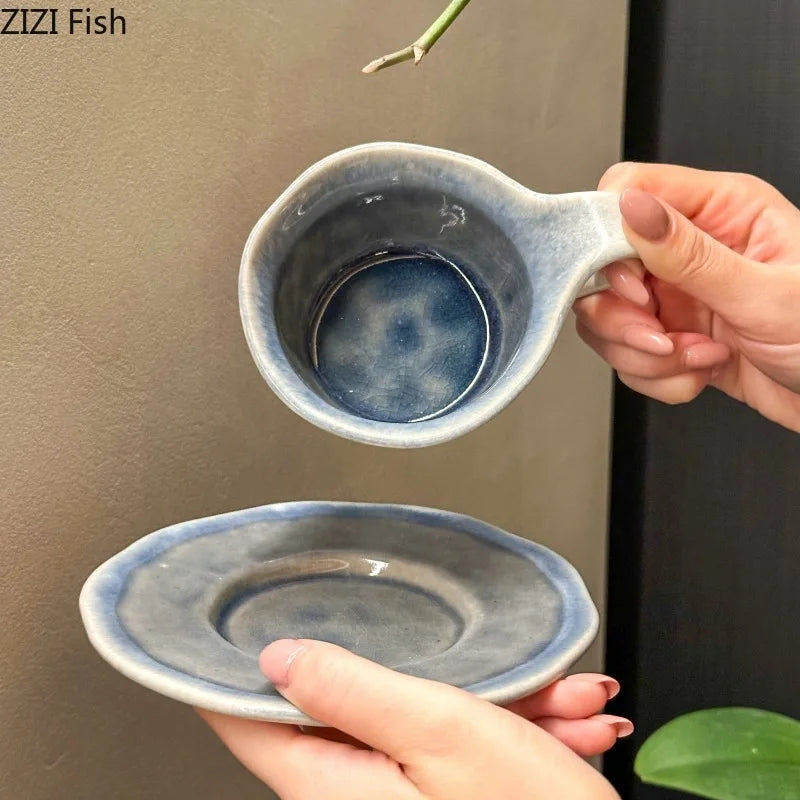 DecorBites™ Kiln Porcelain Cup & Saucer: Creative Retro Coffee Mug Set