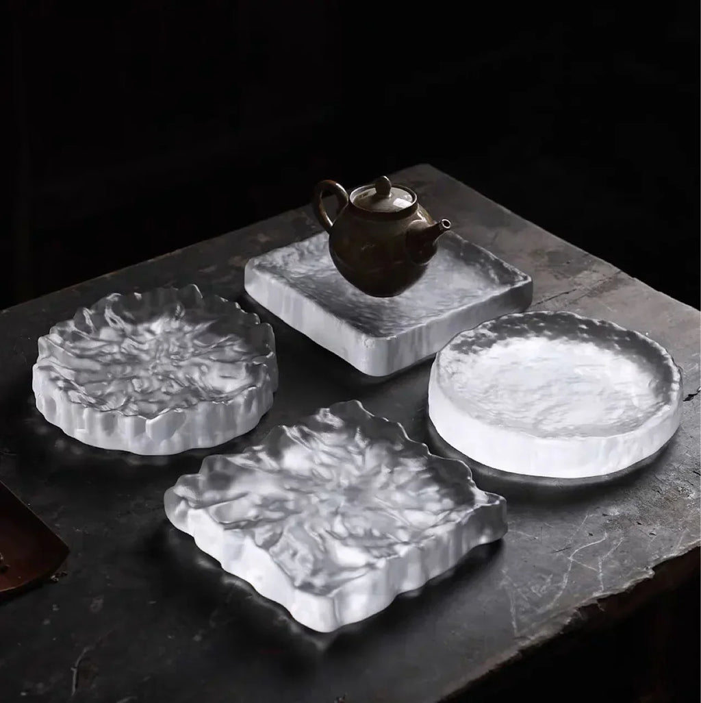 DecorBites™ Crystal Glass Coaster, Minimalist Jewelry Display Panel, Japanese Tea Plate