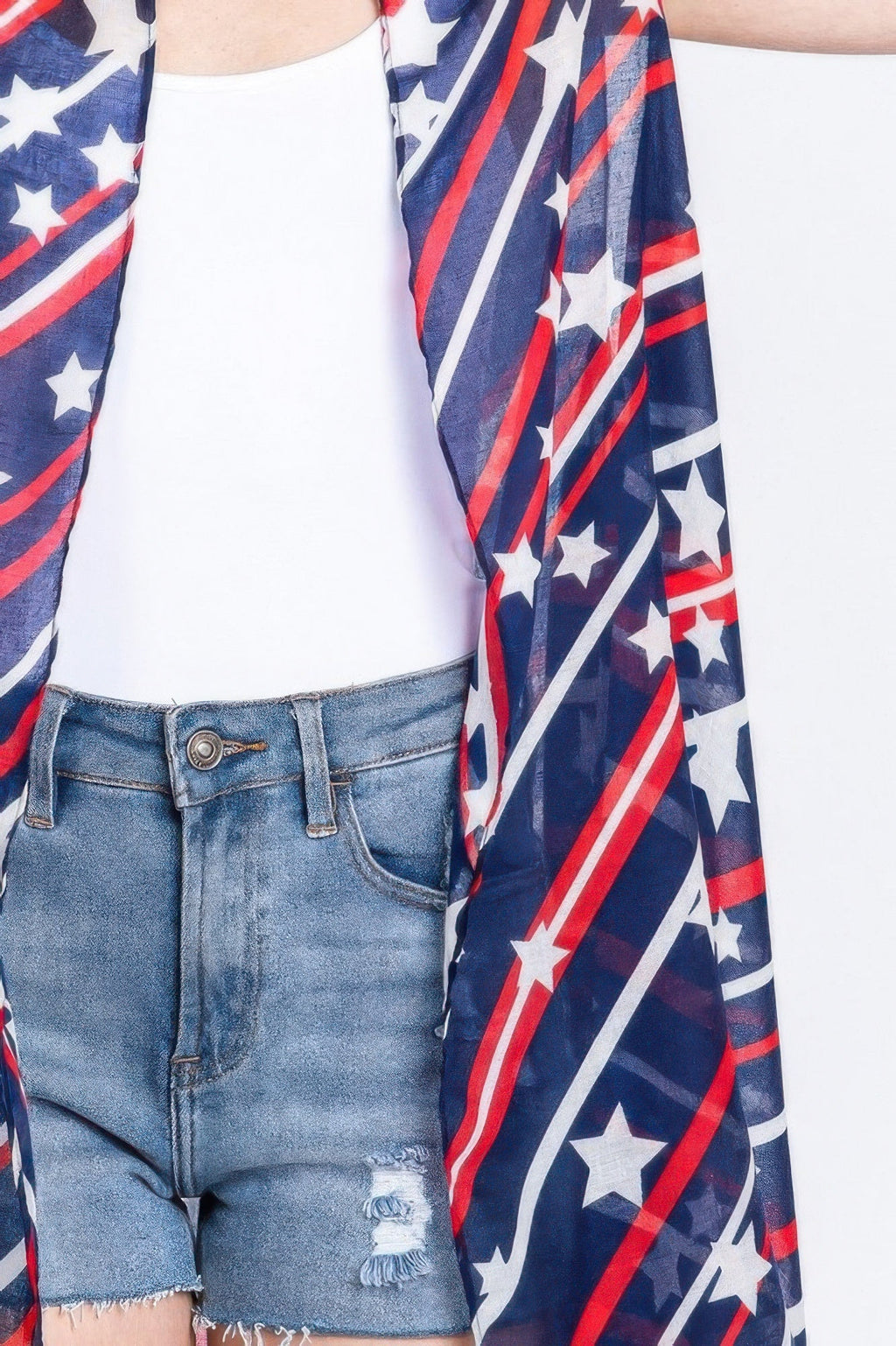 Diagonal Stripes And Stars Print Vest