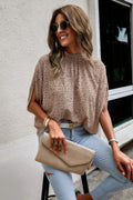 Mock Neck Batwing Sleeve Solid Loose Blouse See size chart under “more details”