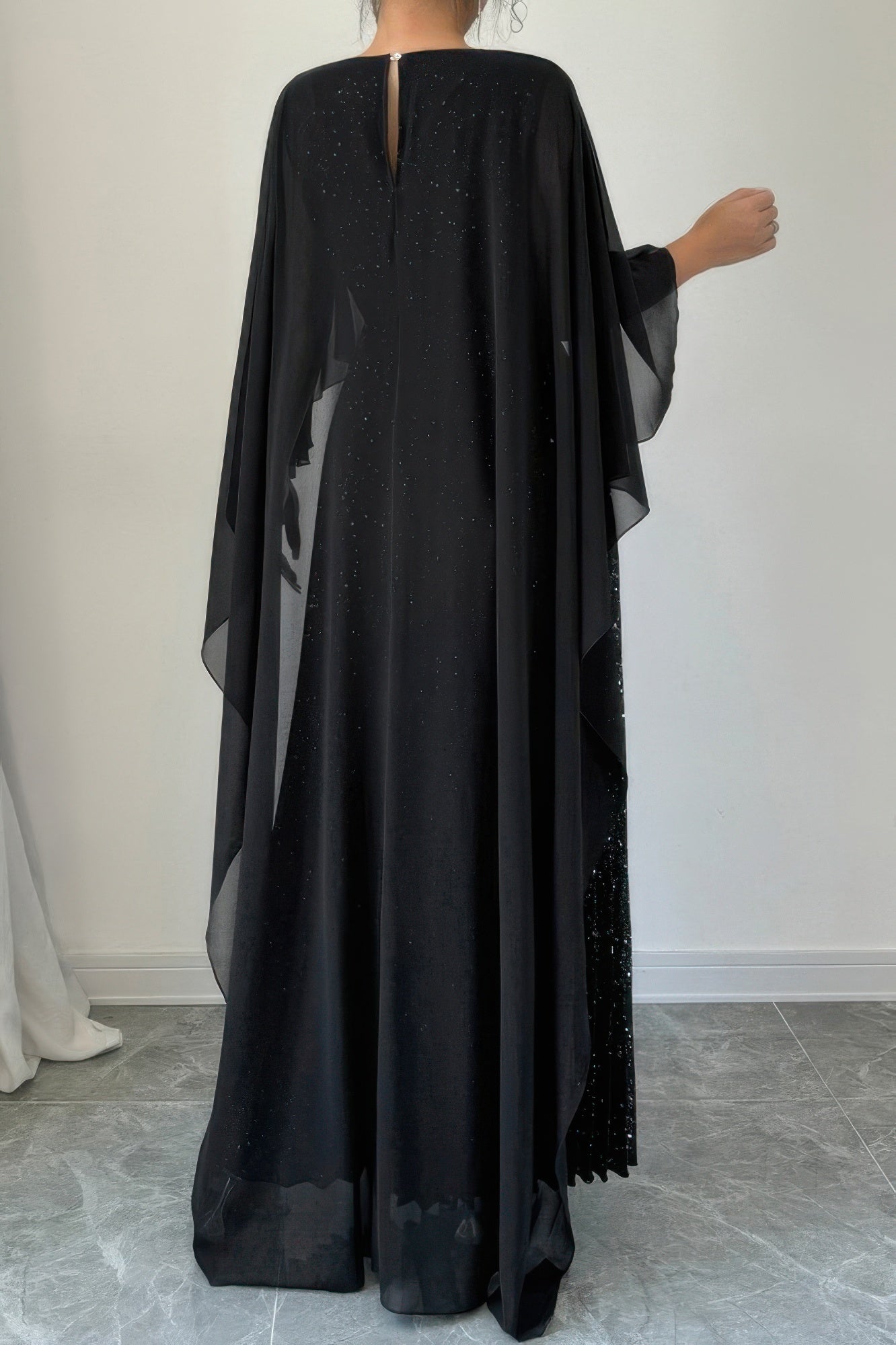 Elegant Sequin Satin Knit Pleated Long Dress