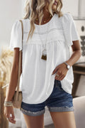 Loose Fit Dot Solid Lace Round Neck Top