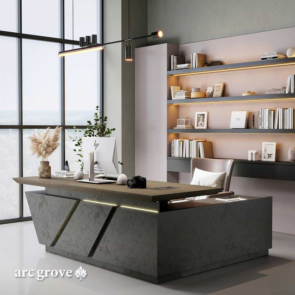 Maverick · Standing L-Shaped Executive Desk, Adjustable Height