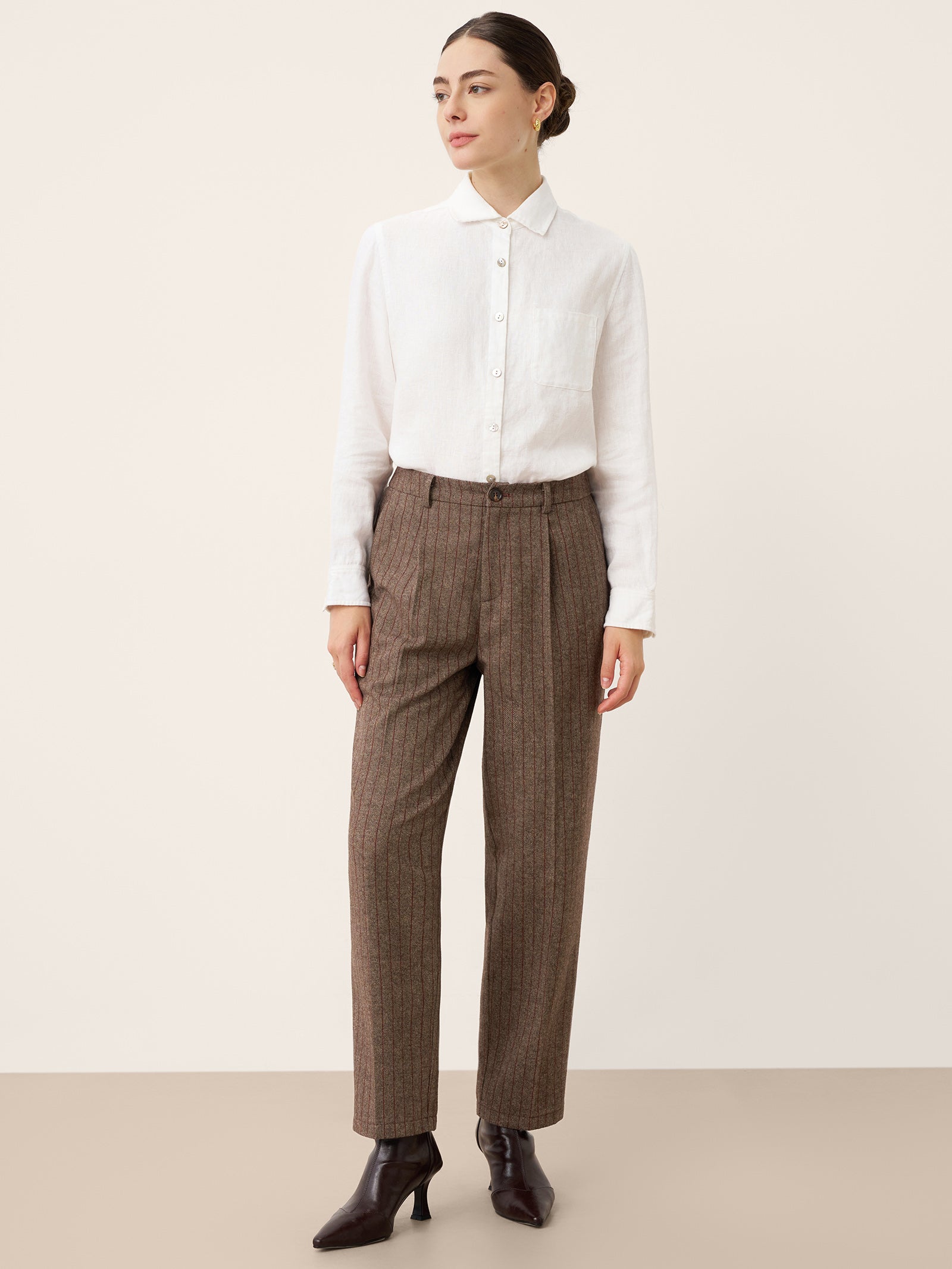 Wool Striped Tapered Tailored Trousers CASSIOPEIA
