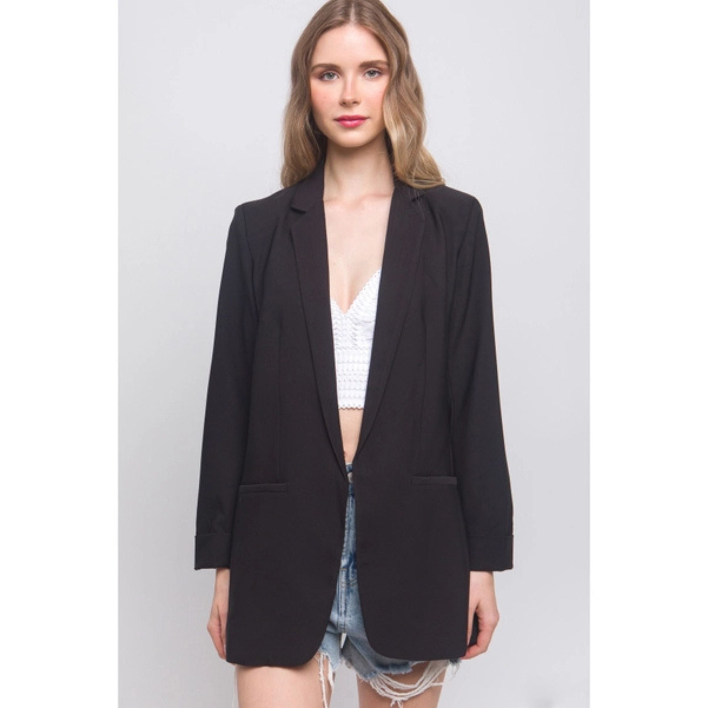 Woven Solid Vertigo Blazer in Black [Size L-XL Remaining]