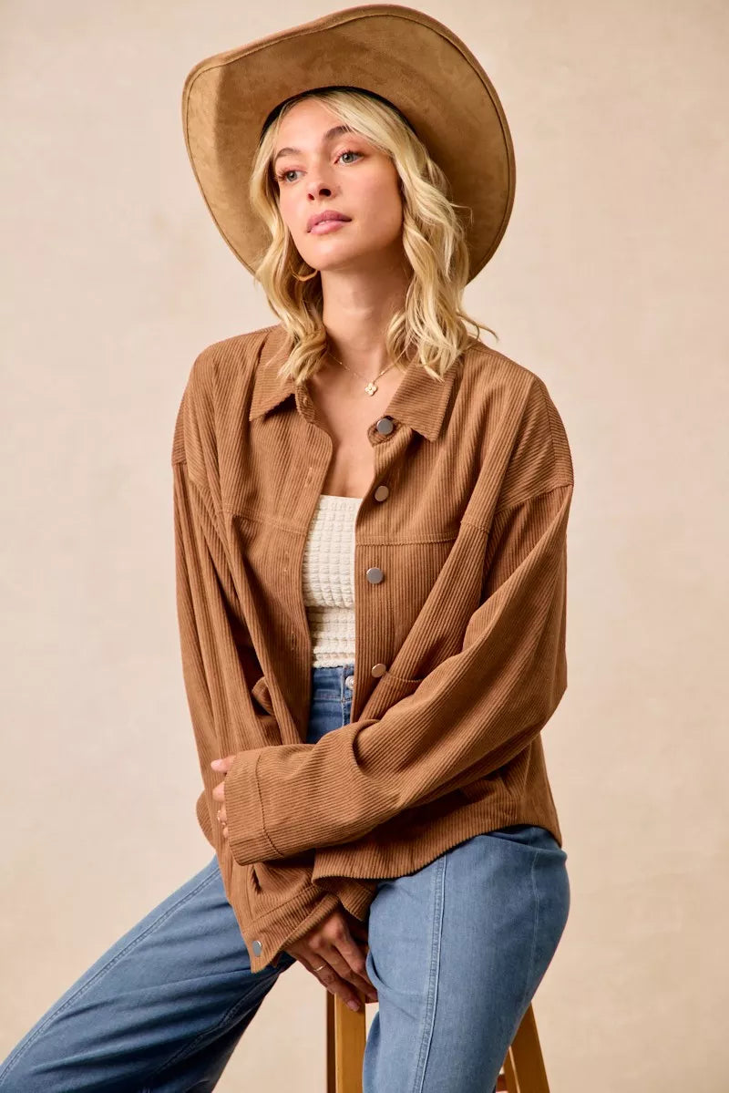 Corduroy Relaxed Fit Shacket with Back Pleat