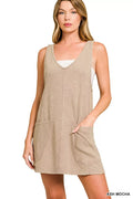 Washed Slub Adjustable Strap Overall Dress
