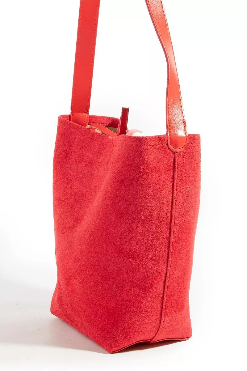 Bucket Pouch Faux Suede Tote Bag