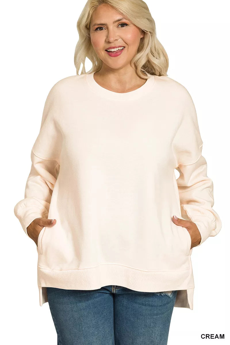 Full Size Fleece Hi-low Boyfriend Sweatshirts with Pockets Plus Size