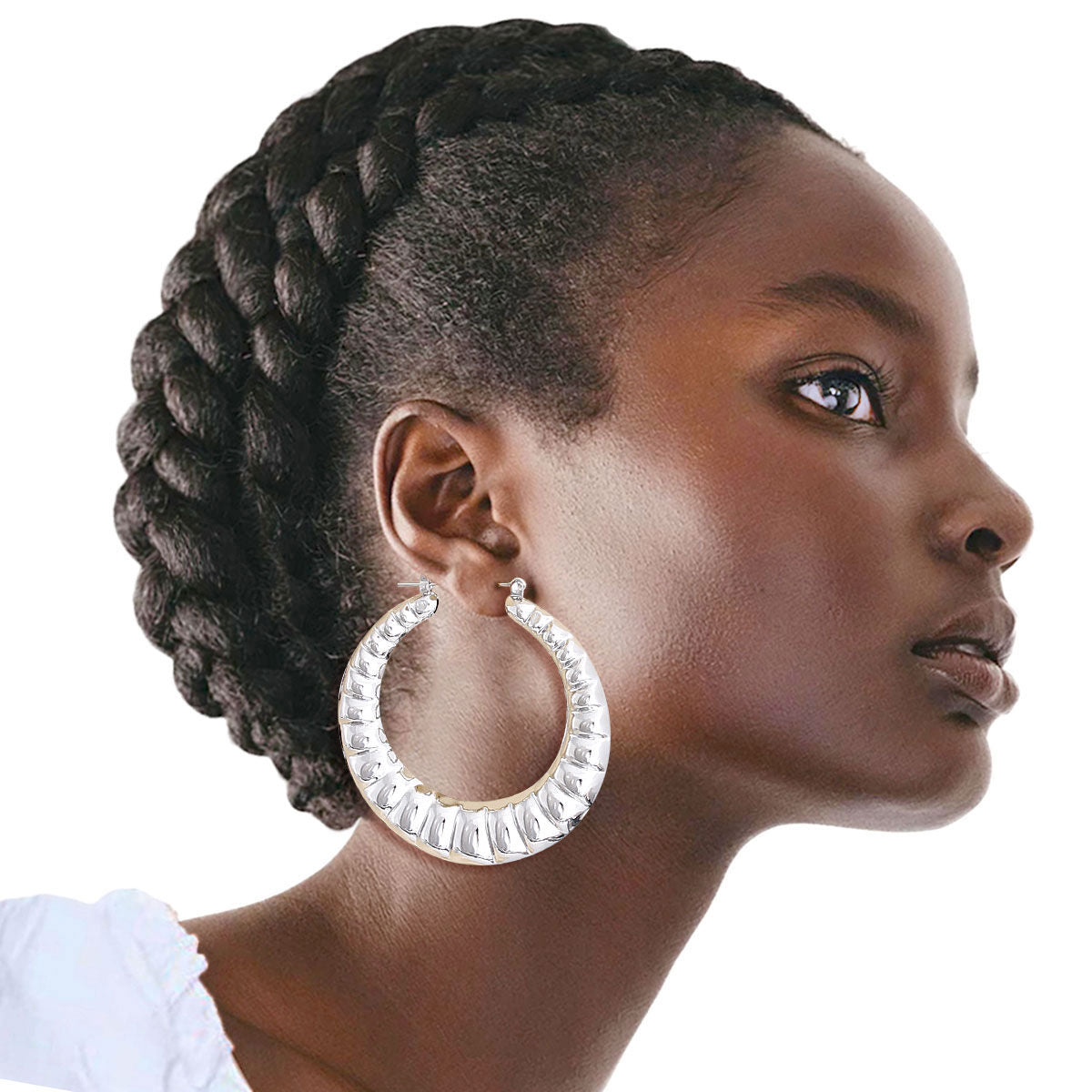 Hollow Hoop Earrings Silver Ribbed Stylish Statement Jewelry