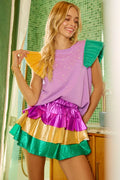 Mardigras Theme Frayed Edge Ruffled Top