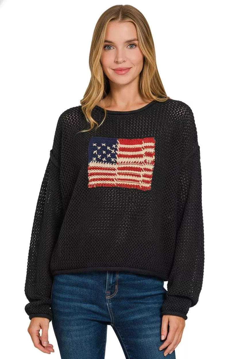 American Flag Crew Neck Sweater