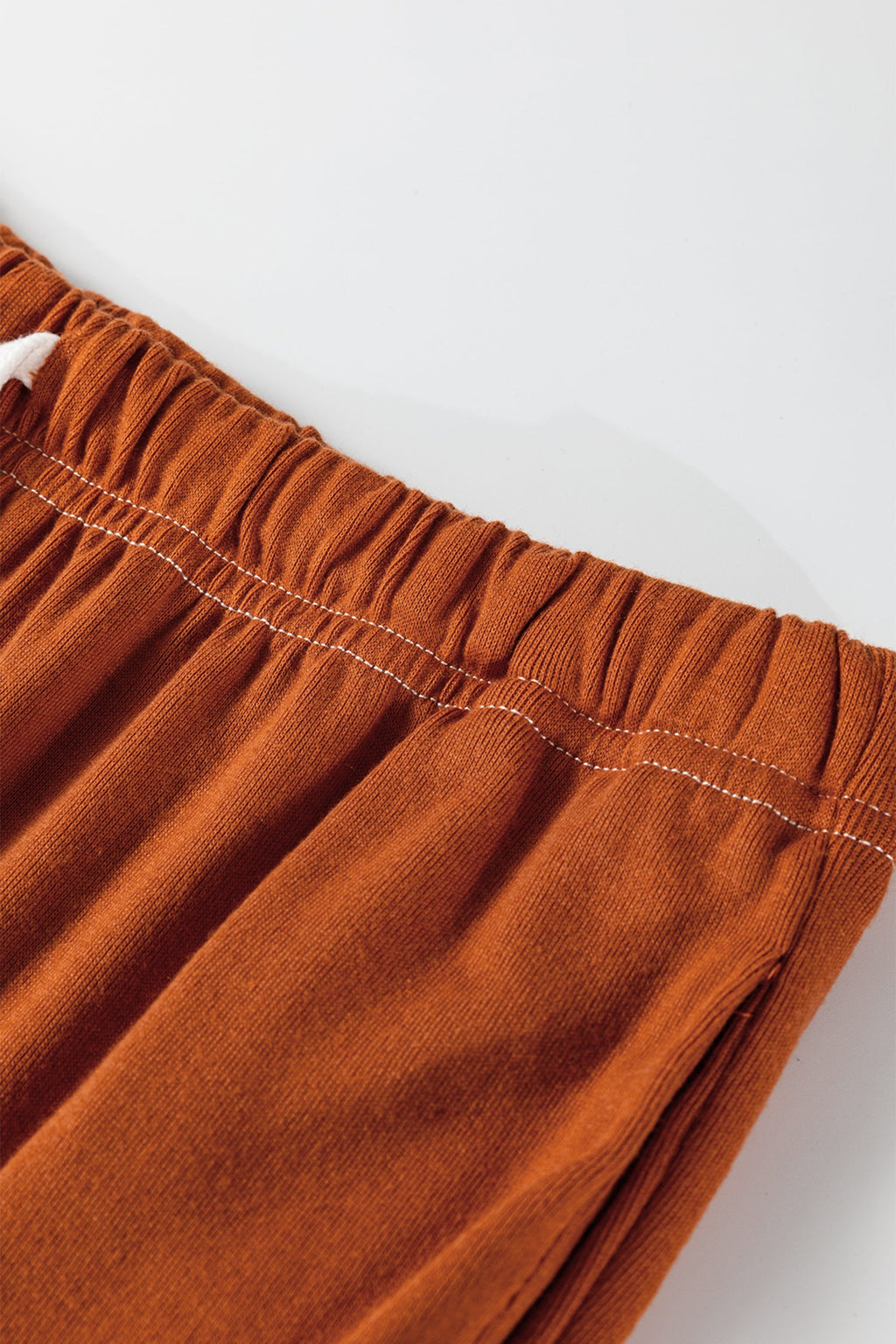 Grapefruit Orange Contrast Stitching Buttoned V Neck Half Sleeve Top and Drawstring Flare Pants Set