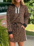 Leopard Print Half Zip Pullover & Drawstring Skirt Set See size chart under “more details”
