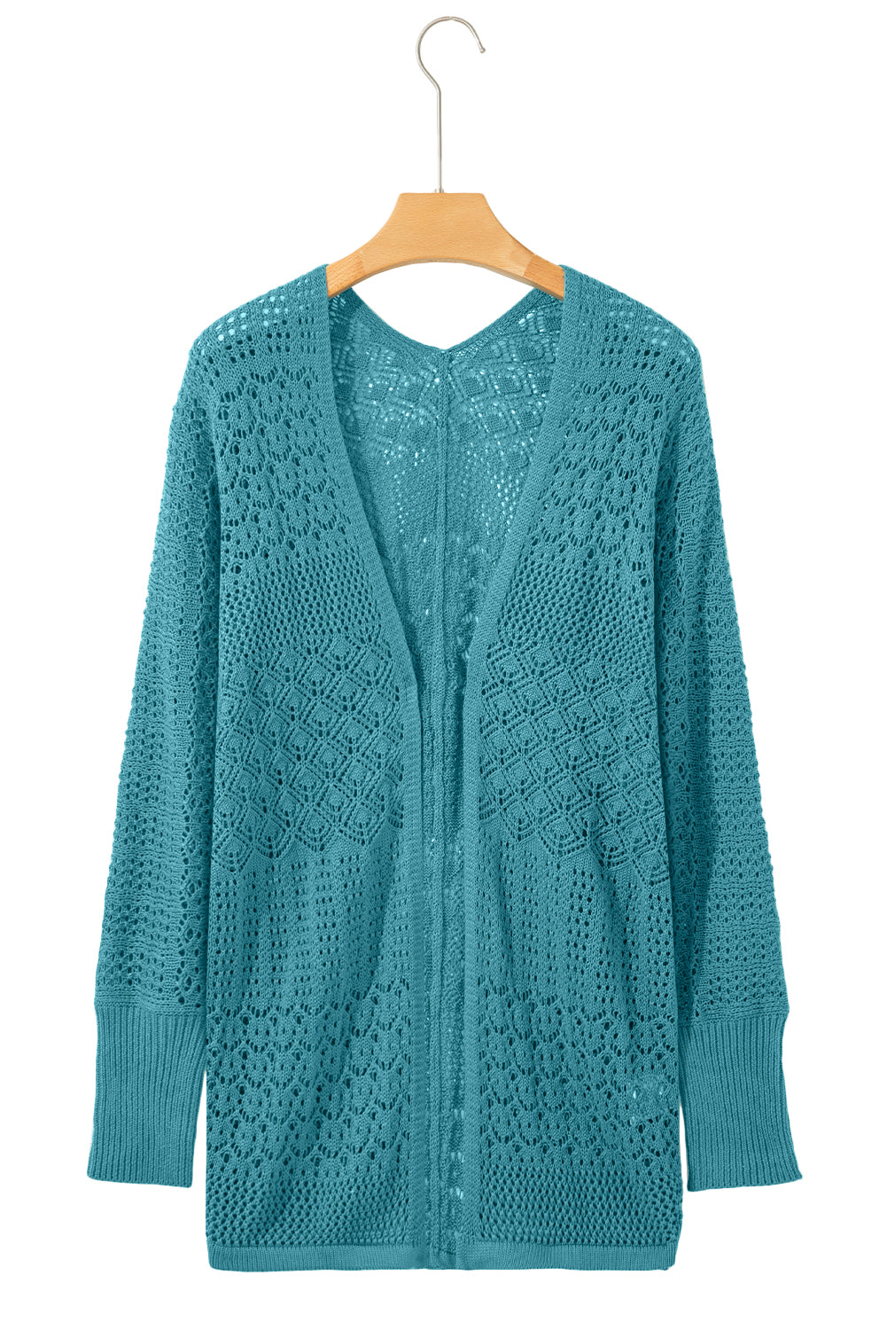 Lapis Mix Pattern Hollowed Knit Open Front Cardigan
