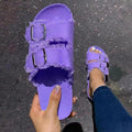 Casual Solid Canvas Buckle Denim Flat Slippers