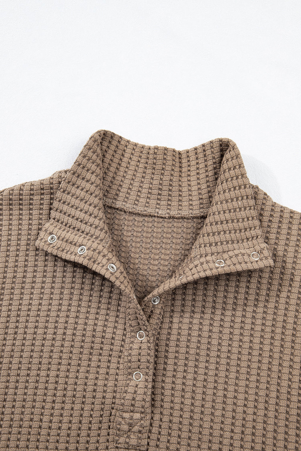 Casual Solid Color Textured Snap Button Collared Baggy Top