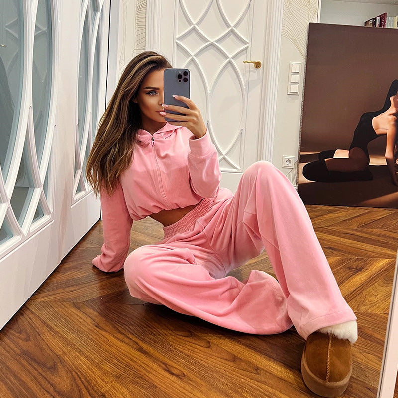 Women's Long-sleeved Zip Hoodie Two-piece Set See size chart under “more details”