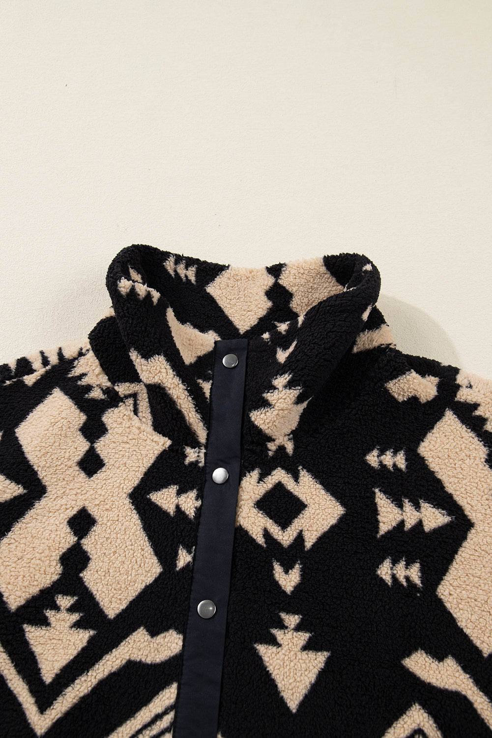 Black Plus Size Western Aztec Pattern Half Button Collared Plush Sweatshirt