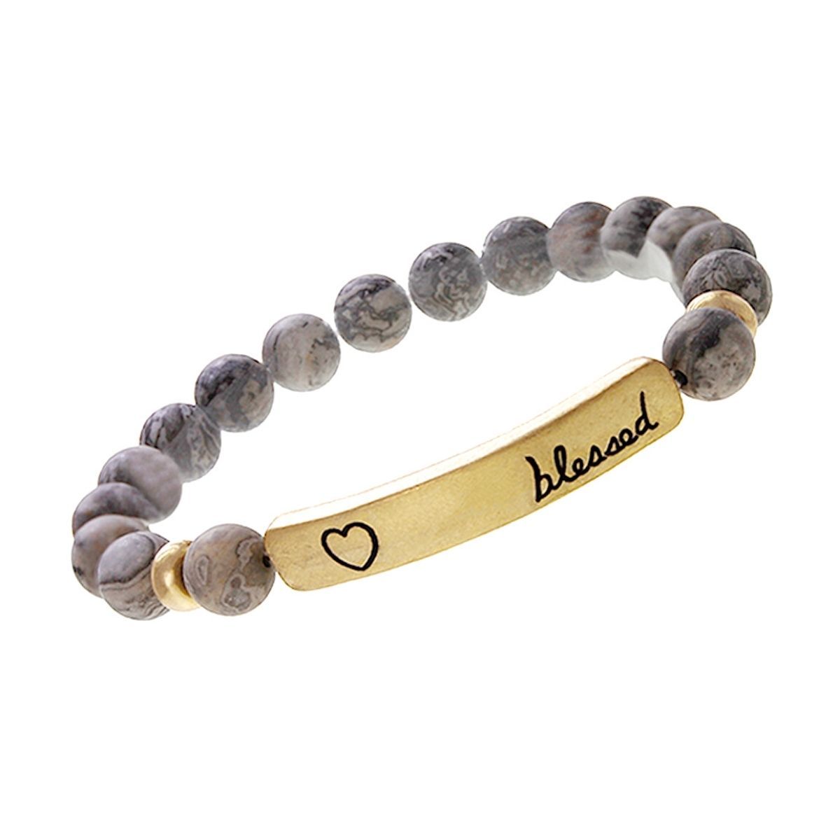 Natural Stone Bead Bracelet Gray Stylish Blessed Jewelry Accessory