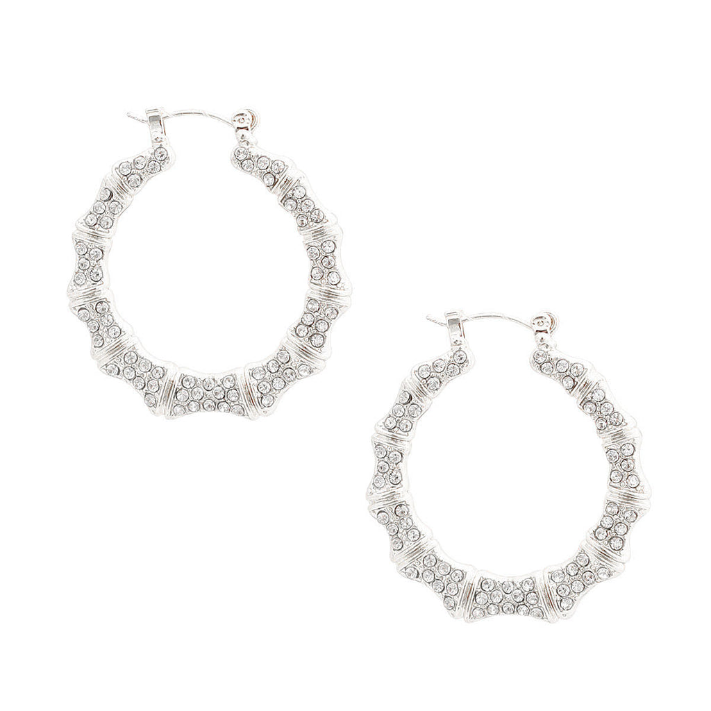Thin Silver Bamboo Hoop Earrings Stylish Statement Jewelry