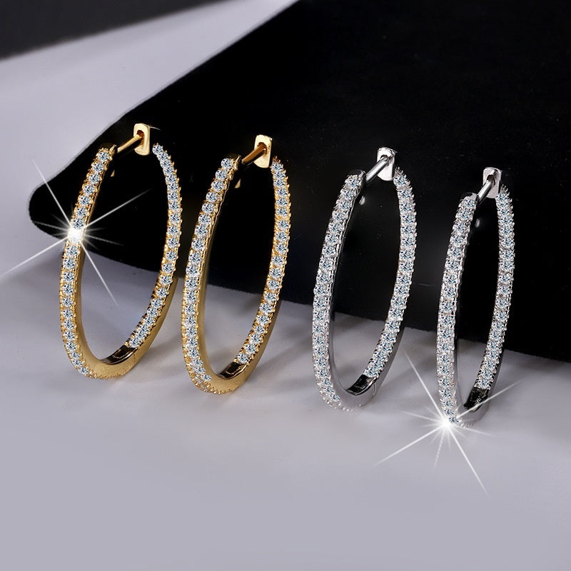 New Women's Circle Large Earrings S925 Sterling Silver