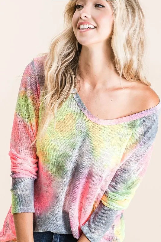 Tie Dye Print Low Gauge Knit Top