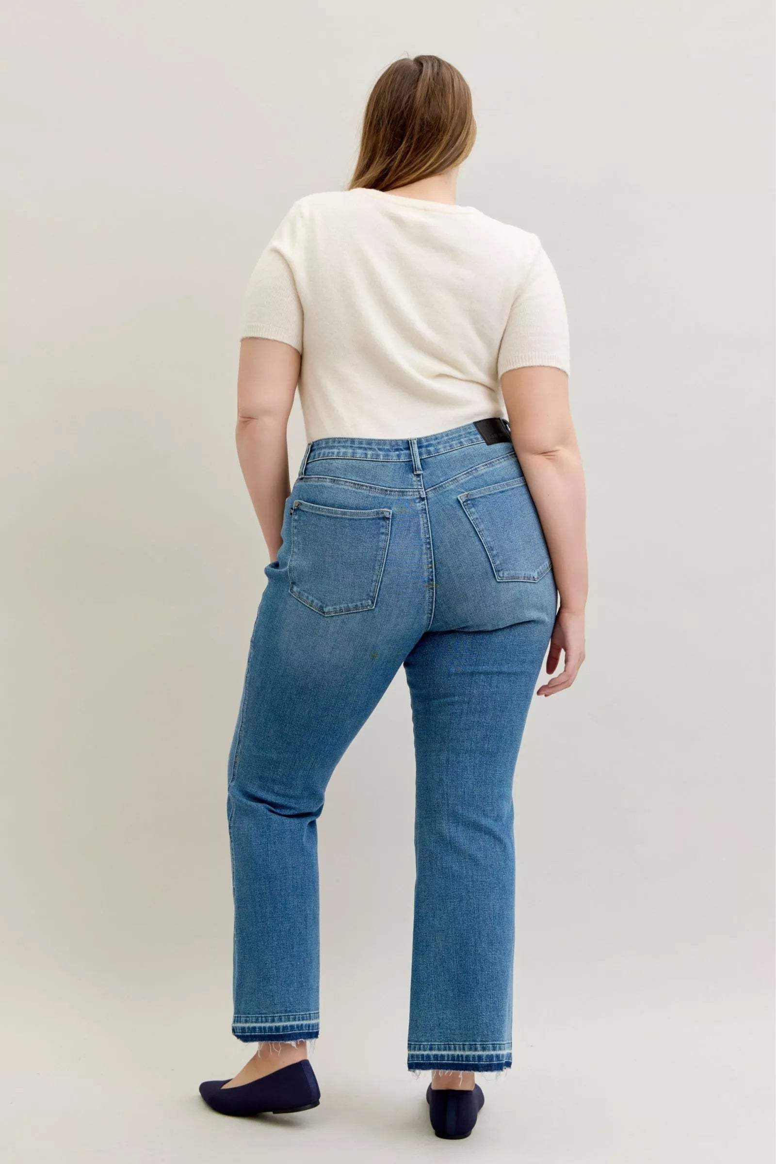 Full Size Mid Rise Slim Bootcut Tummy Control Release Hem Jeans Plus Size