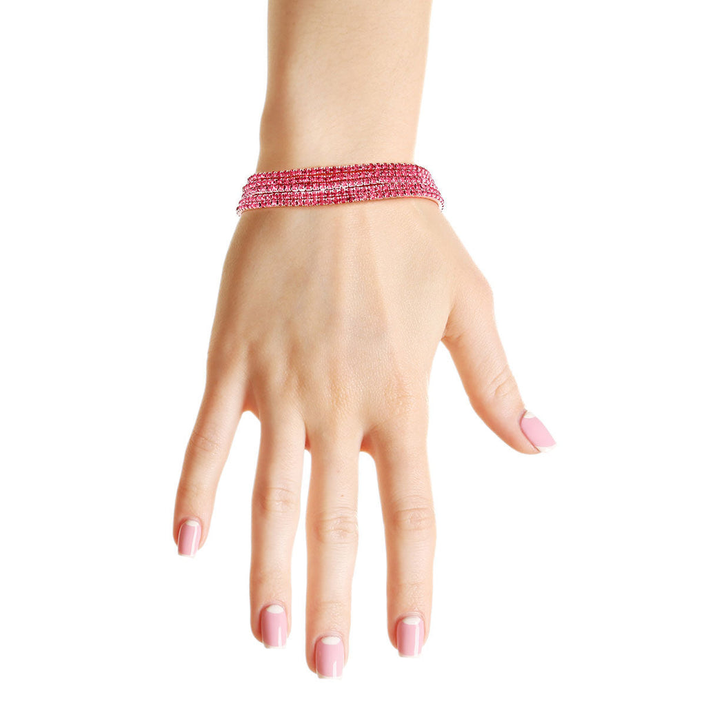 Layered 5 Strand Pink and Silver Bracelets Stylish Fashion Jewelry