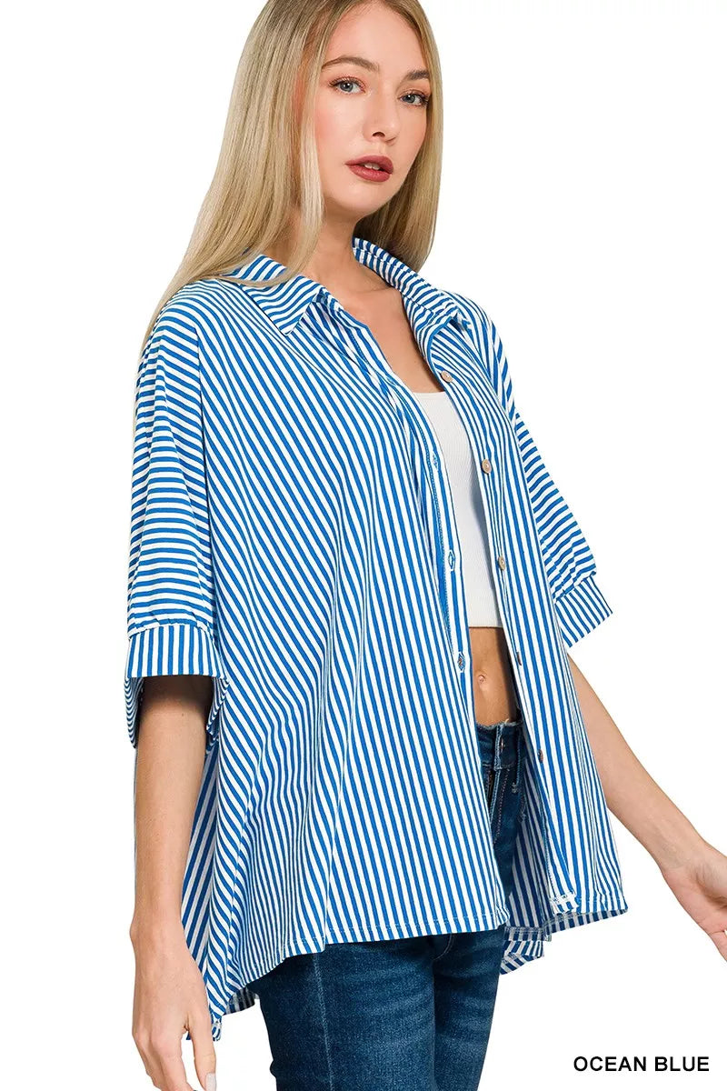 Oversized Stripe Button Down Shirt