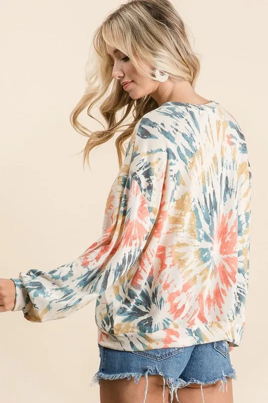 Tie Dye Print Terry Pull Over