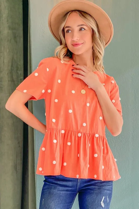 Pom Pom Polka Dots Short Sleeve Top