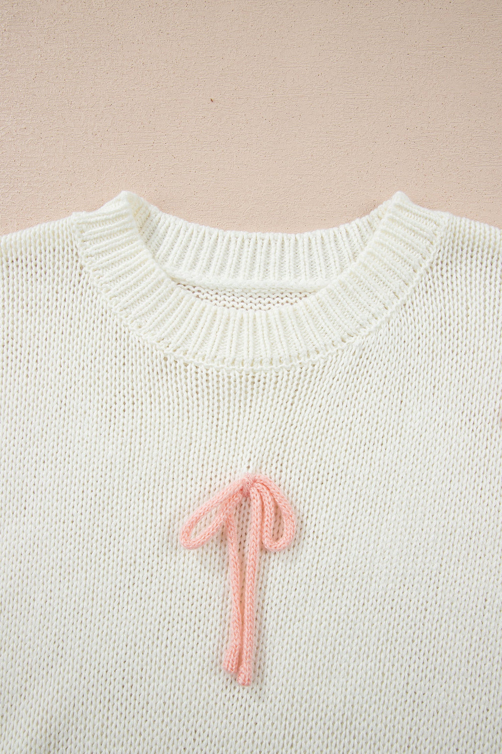 White Short Sleeve Knit Contrast Bow Knot Loose Sweater