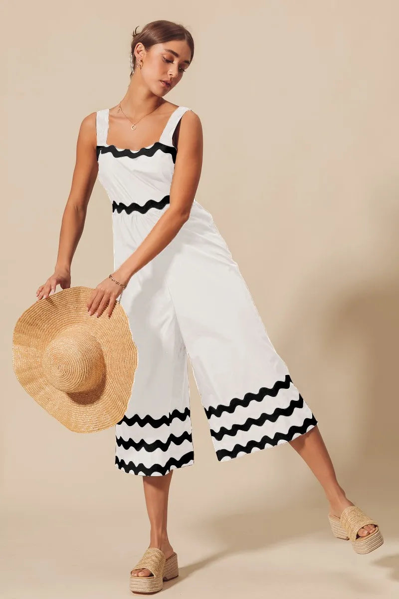 Scallop Ric Rac Trimmed Wide Leg Jumpsuit