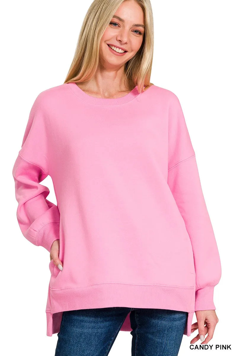 Fleece Hi-low Boyfriend Sweatshirts with Pockets