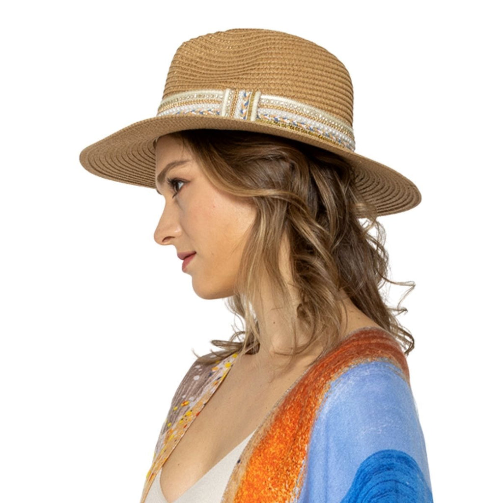 Panama Hat with Pearl Embellishments – Stylish Camel Fashion Accessory
