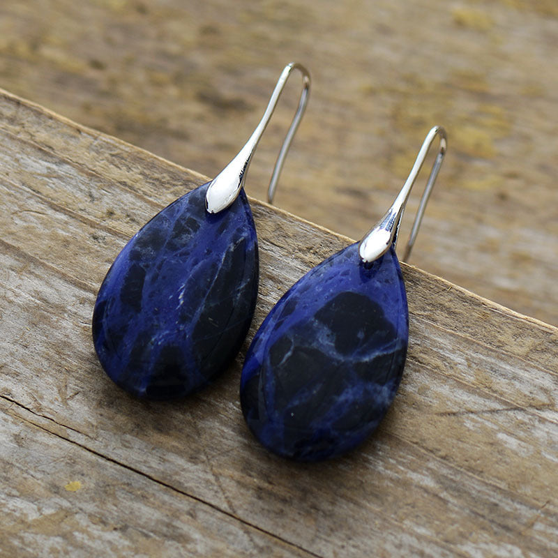 Bohemian Natural Stone Water Drop Pendant Earrings