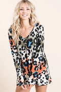 Gradation Leopard Print Soft Knit Deep U Neck Top