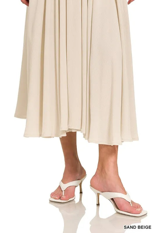 Woven Crinkle Gauze Crop Tee and Skirt Set