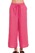 Woven Crepe Elastic Band Waist Cropped Pants