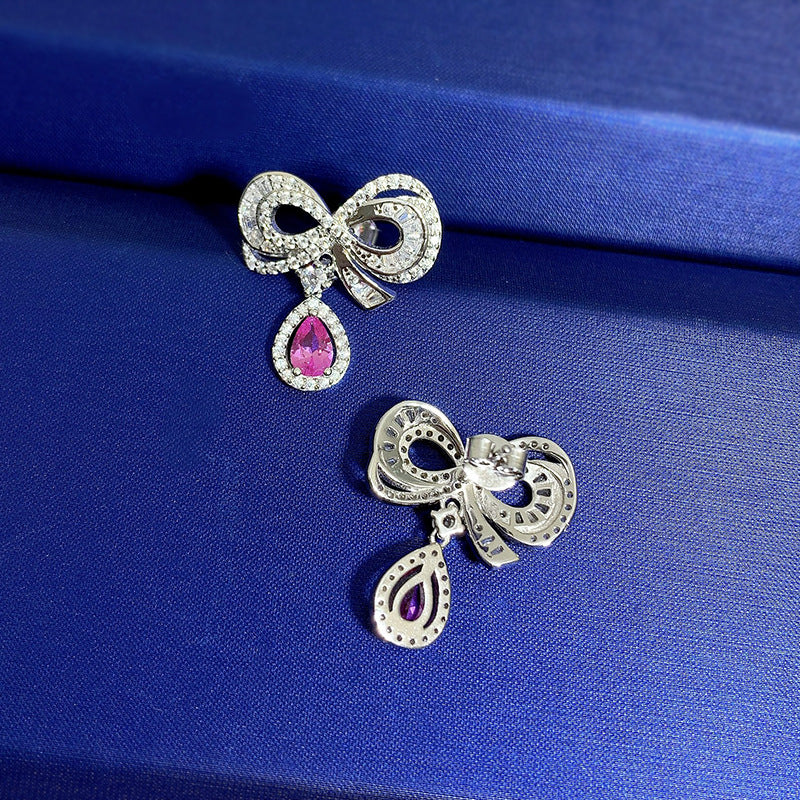 S925 Silver Water Drop Bow Earrings