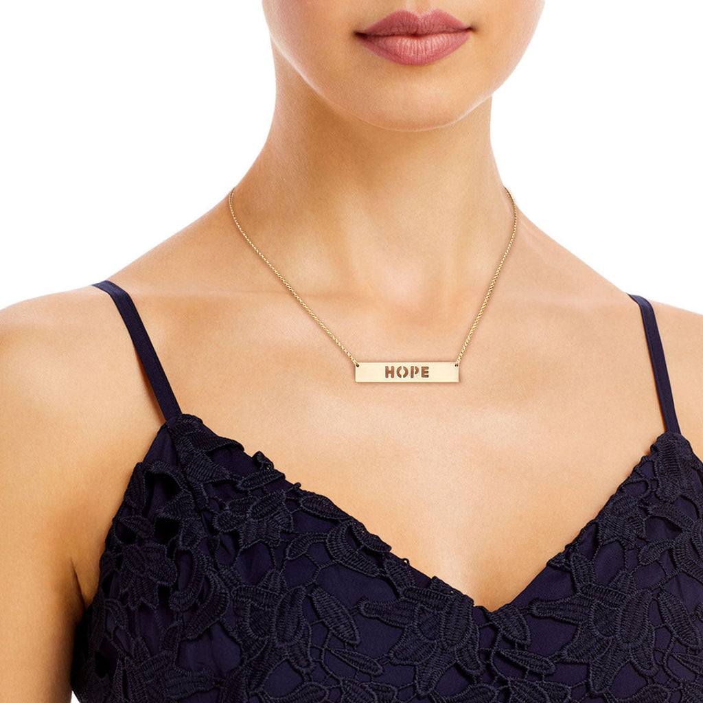 Statement Necklace Gold Cutout HOPE Plate Stylish Chic Jewelry